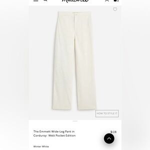 Madewell Winter White Corduroy Wide Leg Pants